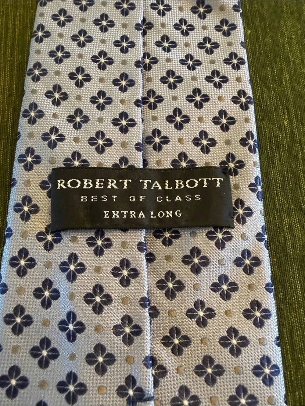 Robert Talbott Extra Long light blue Silk Tie with Navy Fleur Pattern